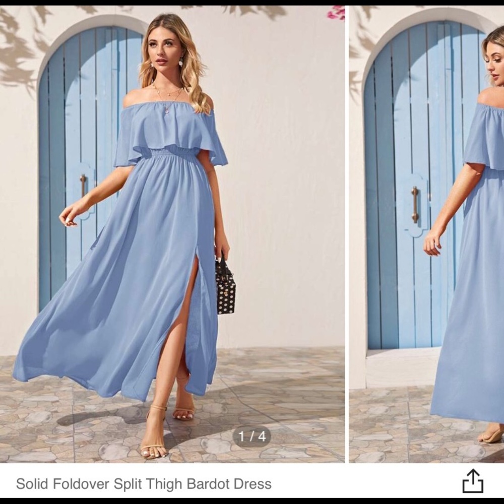 Blue Off the Shoulder Dress